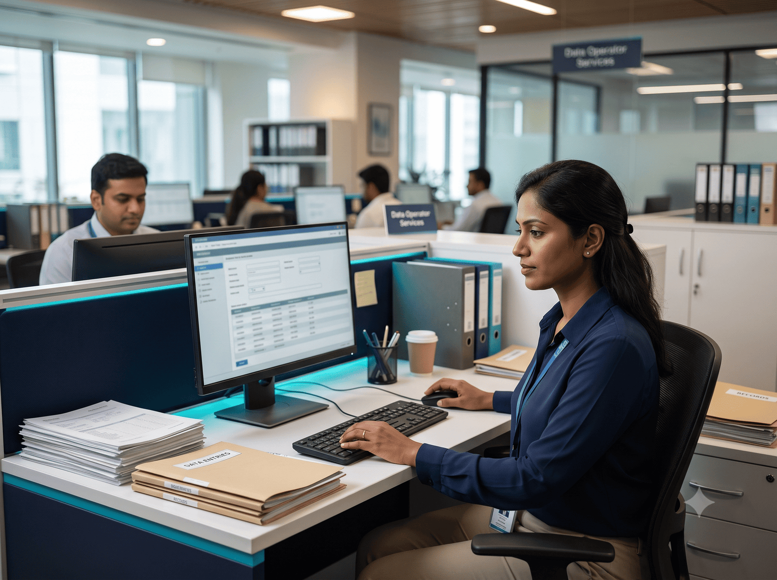 Data operator working on computer